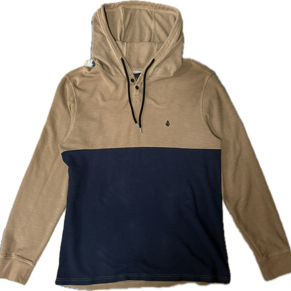 Volcom Tan and Navy Waffle Thin Hoodie
